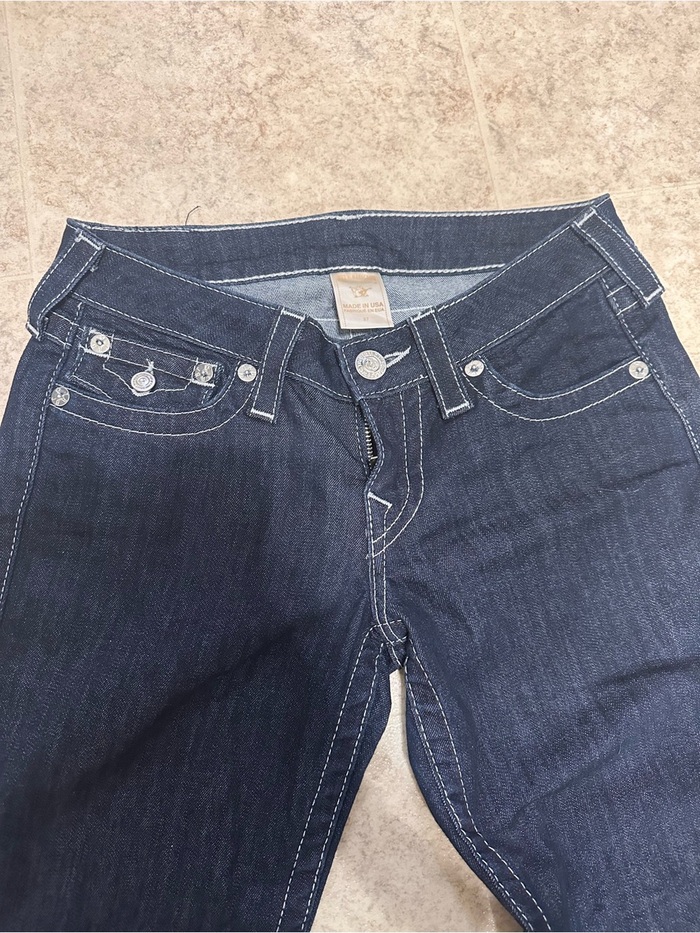 True Religion Womens Jeans Size 27 Dark Wash Rhinestone Flap Pocket USA - Picture 3 of 11